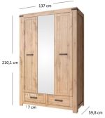 Šatní skříň 3D2S se zrcadlem RIMOTTO, dub Wotan