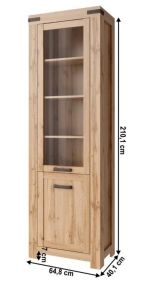 Vitrína úzká 1W1D RIMOTTO, dub Wotan