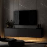 Neon Illuminated závěsný TV stolek, antracit / černý mramor
