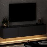 Neon Illuminated závěsný TV stolek, antracit / černý mramor