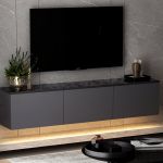 Neon Illuminated závěsný TV stolek, antracit / černý mramor