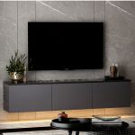 Neon Illuminated závěsný TV stolek, antracit / černý mramor