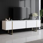 Luxe TV stolek na nožičkách, bílá / zlatá