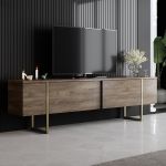 Luxe TV stolek na nožičkách, ořech / zlatá