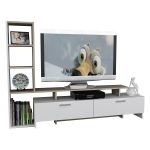 Şimal TV stolek s regálem, bílá / dub Cordoba