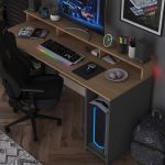 SELVINO psací stůl s kontejnerem na PC, ořech/antracit