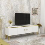 LARISA TV stolek na nožičkách, bílá / zlatá