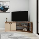 NEMEA rohový TV stolek, ořech světlý / béžová