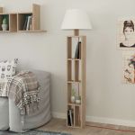 Stojací lampa s regálem GORNIO, barva dub/bílá