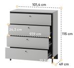 Komoda 4S s LED SAVONA barva šedá/černá