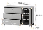 Komoda 1D3S s LED SAVONA barva šedá/černá