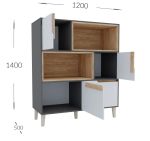 WOOD nízký regál, antracit/bílá/dub Craft zlatý