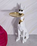 Socha/mísa CANE 74 CM bílá/zlatá