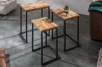 3SET odkládací stolek INDUSTRIAL masiv mango