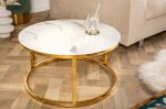 2SET konferenční stolek ELEGANCE GOLD 80/60 CM bílý mramorový vzhled