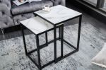 2SET odkládací stolek ELEGANCE BLACK SQUARE 40 CM bílý mramorový vzhled
