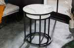 2SET odkládací stolek ELEGANCE BLACK ROUND 40 CM bílý mramorový vzhled