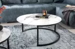 2SET konferenční stolek ELEGANCE BLACK 80/60 CM bílý mramorový vzhled