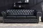 Pohovka CHESTERFIELD 3M 205 CM černá umělá kůže