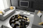 Kusový koberec Gloss 400B 86 3D geometric black/gold kruh - 150x150 (průměr) kruh cm
