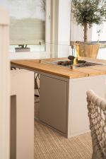 Stůl s plynovým ohništěm COSI- typ Cosiloft 100 písečně béžový / kamenná deska