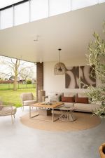 Stůl s plynovým ohništěm COSI- typ Cosiloft 100 písečně béžový / kamenná deska