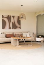 Stůl s plynovým ohništěm COSI- typ Cosiloft 100 písečně béžový / kamenná deska