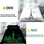 Bavlněné svítící povlečení Den v Paříži, noc v Londýně