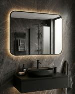 Zrcadlo AMBIENTE 60x80 CM s LED podsvícením a zaoblenými rohy v černém hliníkovém rámu