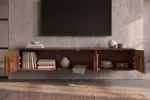 Závěsný televizní stolek MONZA 160 CM hnědý/zlatý masiv mango