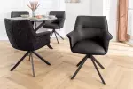 2SET jídelní židle LE GRAND 180° černá/černá pravá kůže/texturovaná tkanina