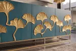 Komoda GINKGO 3D 160 CM tyrkysová/zlatá masiv mango