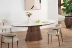 Rozkládací jídelní stůl UNIQUE 160-200 CM bílý mramor/dýha ořech Rozkládací jídelní stůl UNIQUE 160-200 CM bílý mramor/dýha ořech