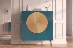 Vysoká komoda AURUM 120 CM tyrkysová/zlatá masiv mango