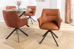 2SET jídelní židle LE GRAND 180° koňakově hnědá/černá pravá kůže/texturovaná tkanina
