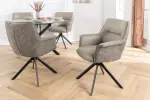 2SET jídelní židle LE GRAND 180° taupe/černá pravá kůže/texturovaná tkanina
