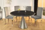 Kulatý jídelní stůl ELEGANCIA 130 CM černá/chrom umělý mramor