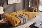 Pohovka MAISON BELLE 220 CM tmavě žlutá samet rozkládací Pohovka MAISON BELLE 220 CM tmavě žlutá samet rozkládací
