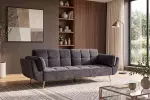 Pohovka BOUTIQUE 215 CM tmavě šedá samet rozkládací