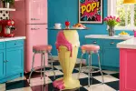 Barový stolek ICE CREAM 90 CM žlutý/růžový