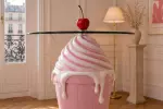 Barový stolek ICE CREAM 90 CM růžový/bílý