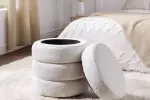 Taburet s ÚP VOQUE 50 CM krémově bílá colin bouclé