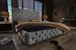 Postel PARIS CHESTERFIELD 180×200 CM šedá lněný potah