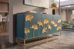 Komoda GINKGO 3D 160 CM tyrkysová/zlatá masiv mango