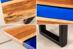 Konferenční stolek LIQUID 110 CM masiv akácie/modrý epoxidový pás