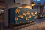 Komoda GINKGO 3D 160 CM tyrkysová/zlatá masiv mango