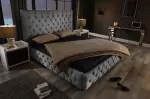 Postel PARIS CHESTERFIELD 180×200 CM šedá lněný potah