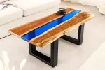 Konferenční stolek LIQUID 110 CM masiv akácie/modrý epoxidový pás