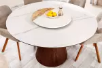 Kulatý jídelní stůl UNIQUE II 120 CM bílý mramor/dýha ořech
