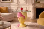 Odkládací stolek ICE CREAM 65 CM žlutý/růžový
